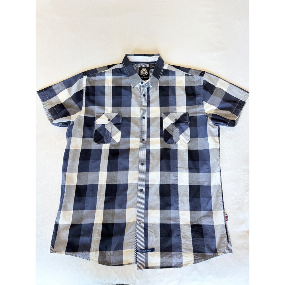 English Laundry Mens XL Blue Plaid Short Sleeve Button Down Shirt Cotton Pockets